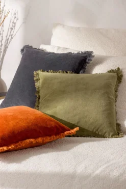 Jaye Velvet Fringed Polyester Filled 100% Cotton Cushion*Yard Outlet